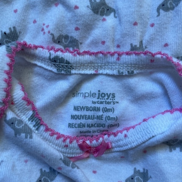 3/$20 simple joys newborn gown elastic bottom white elephants - Picture 5 of 5
